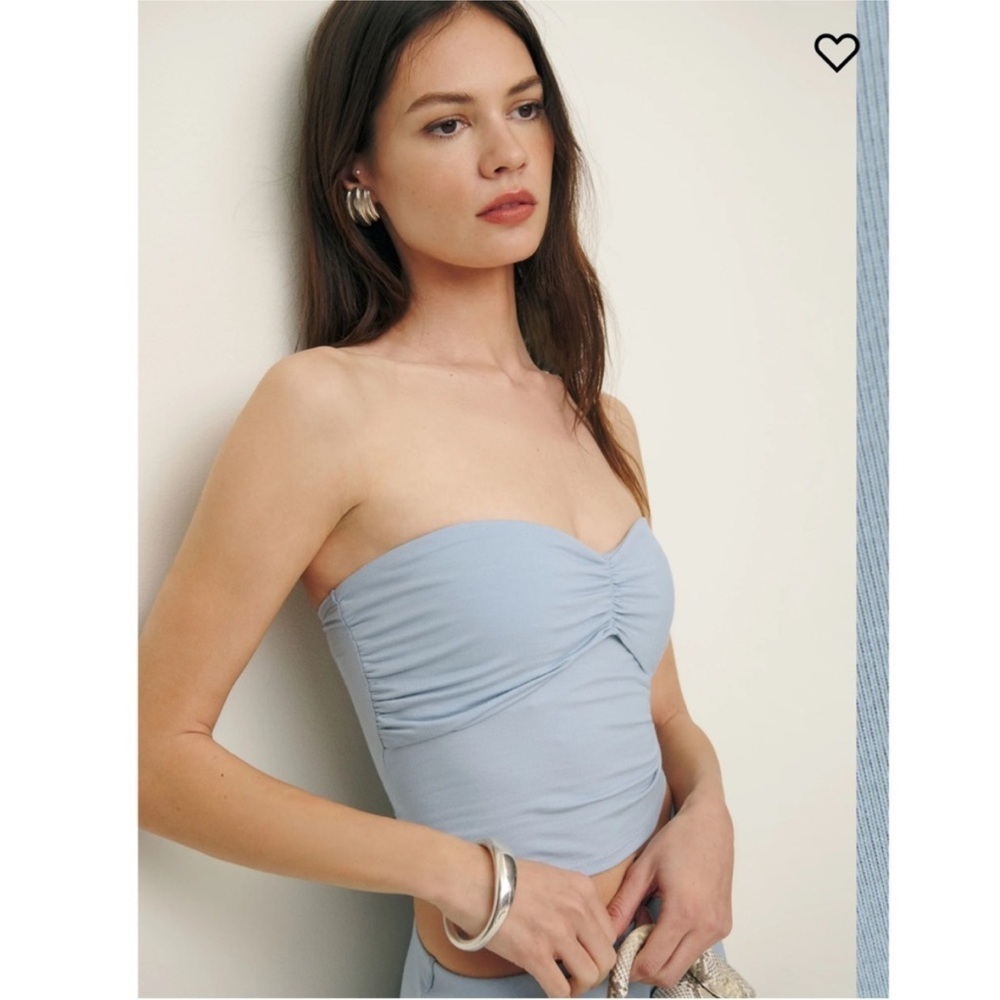 NWT Reformation Cambria Knit Strapless Crop Top in Mineral Blue Size L